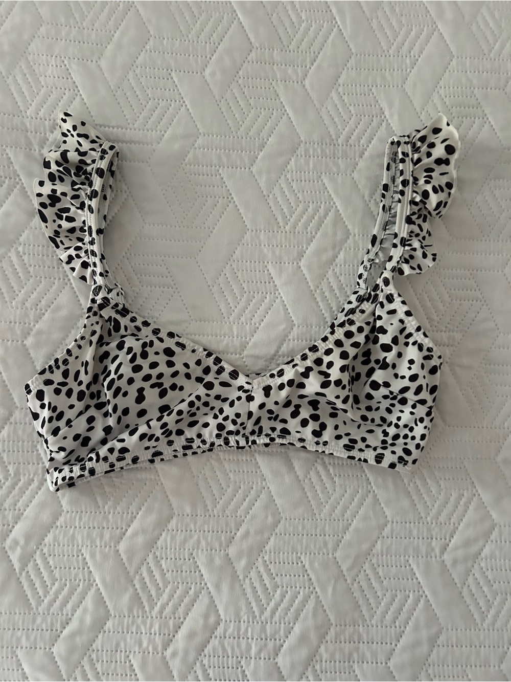 ASOS Black and White Spotted Bikini Top with Ruffle Straps